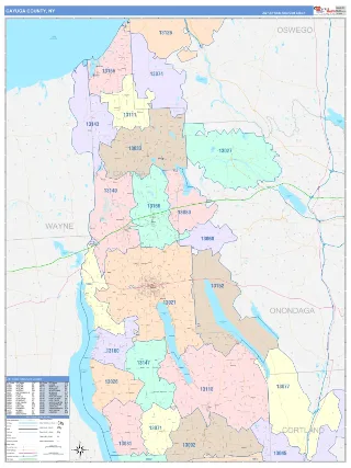 Cayuga County, NY ColorCast style ZIP Code wall map