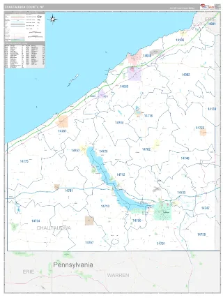 Chautauqua County, NY Classic style ZIP Code wall map