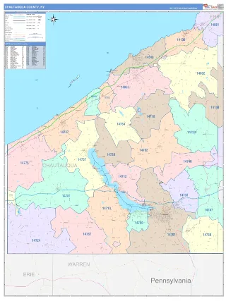 Chautauqua County, NY ColorCast style ZIP Code wall map