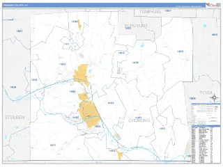 Chemung County, NY Business Reference style ZIP Code wall map