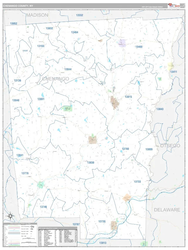 Chenango County, NY ZIP Code Wall Map, Classic style