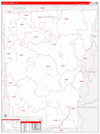 Chenango County, NY RedLine style ZIP Code wall map
