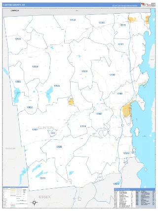 Clinton County, NY Business Reference style ZIP Code wall map