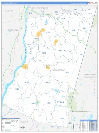 Columbia County, NY Business Reference style ZIP Code wall map