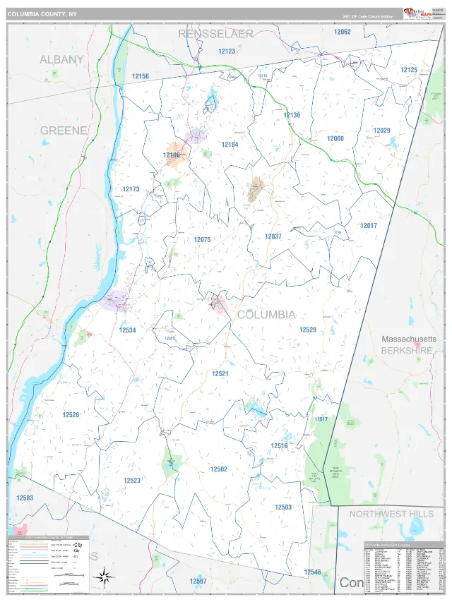 Columbia County, NY ZIP Code Wall Map, Classic style