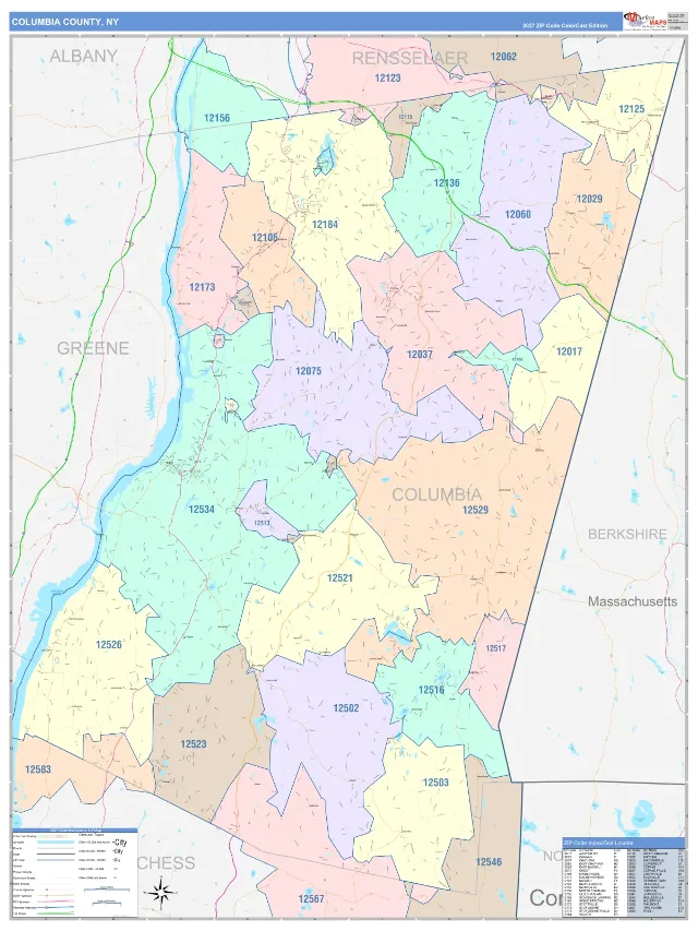 Columbia County, NY ZIP Code Wall Map, ColorCast style