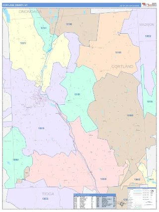 Cortland County, NY ColorCast style ZIP Code wall map