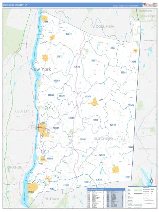 Dutchess County, NY Business Reference style ZIP Code wall map