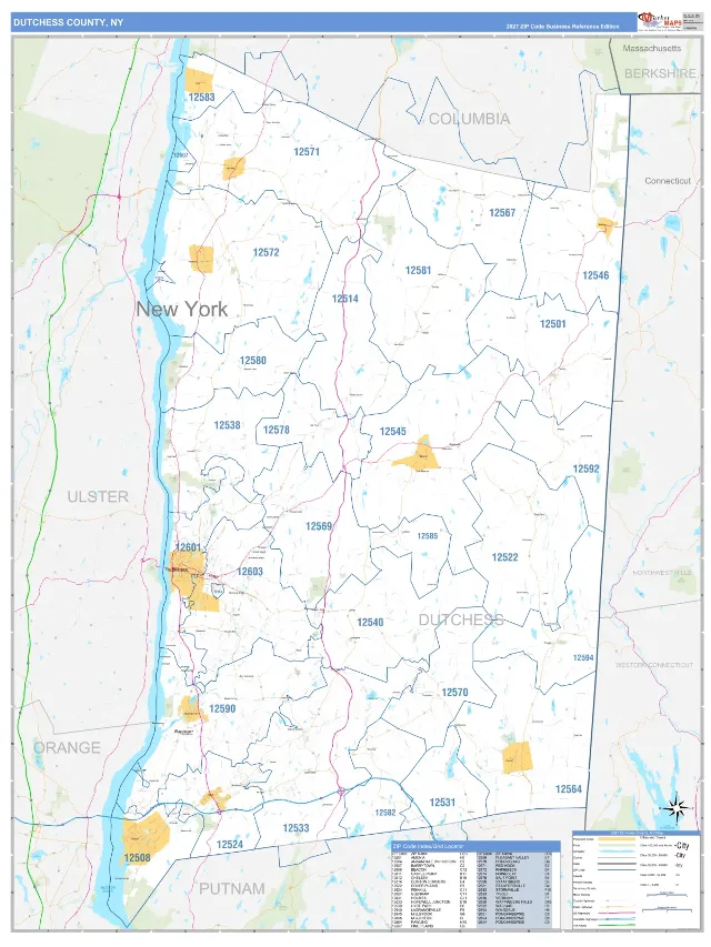 Dutchess County, NY ZIP Code Wall Map, Business Reference style