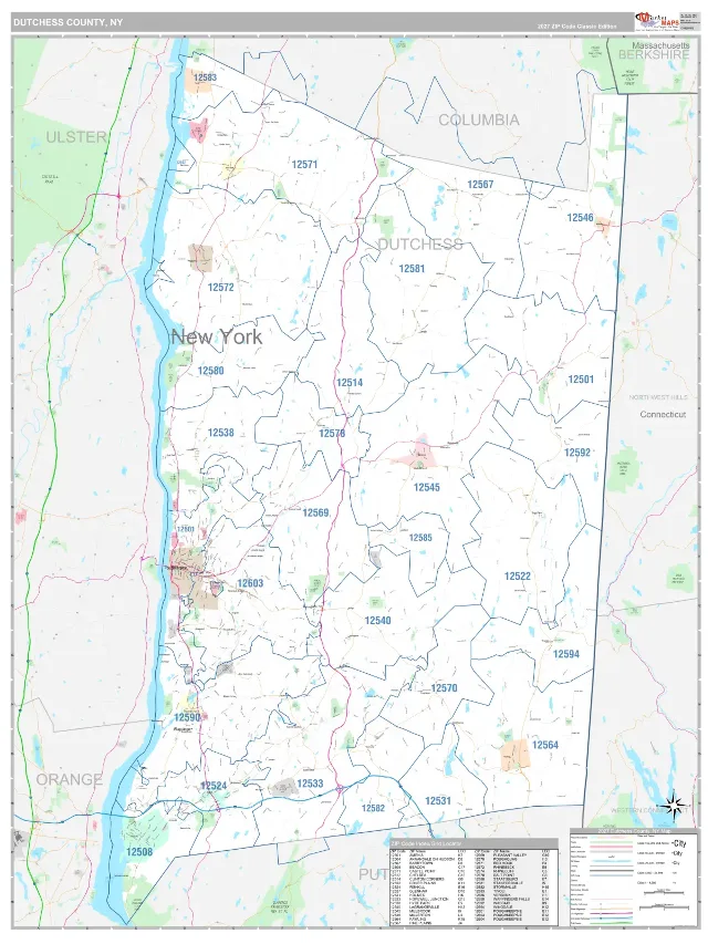 Dutchess County, NY ZIP Code Wall Map, Classic style