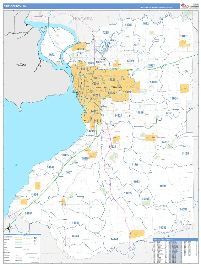 Erie County, NY ZIP Code Wall Map, Business Reference style