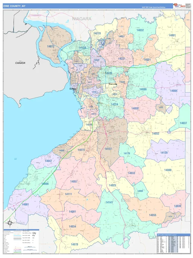 Erie County, NY ZIP Code Wall Map, ColorCast style