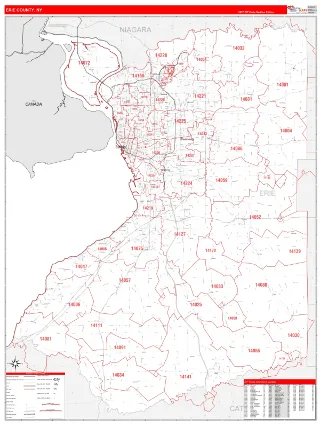 Erie County, NY RedLine style ZIP Code wall map