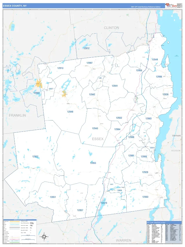 Essex County, NY ZIP Code Wall Map, Business Reference style