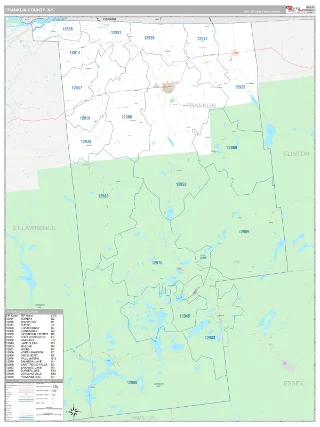 Franklin County, NY Classic style ZIP Code wall map