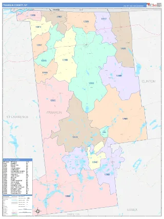 Franklin County, NY ColorCast style ZIP Code wall map