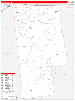 Franklin County, NY RedLine style ZIP Code wall map