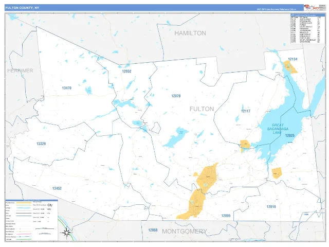 Fulton County, NY ZIP Code Wall Map, Business Reference style