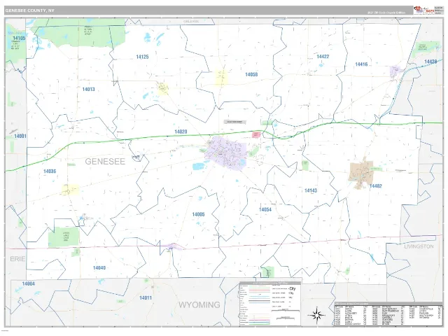Genesee County, NY ZIP Code Wall Map, Classic style