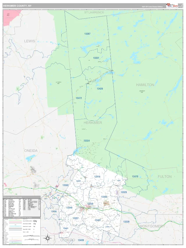 Herkimer County, NY ZIP Code Wall Map, Classic style