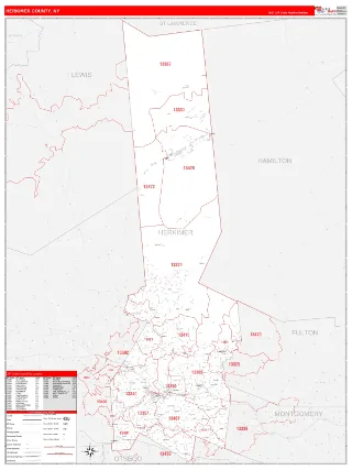Herkimer County, NY RedLine style ZIP Code wall map