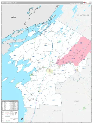 Jefferson County, NY Classic style ZIP Code wall map
