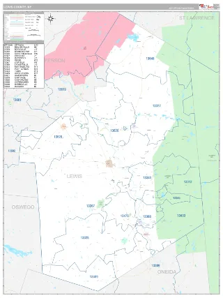 Lewis County, NY Classic style ZIP Code wall map