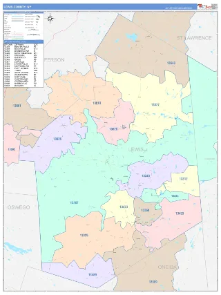 Lewis County, NY ColorCast style ZIP Code wall map