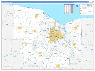 Monroe County, NY Business Reference style ZIP Code wall map