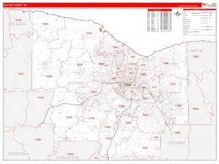 Monroe County, NY RedLine style ZIP Code wall map
