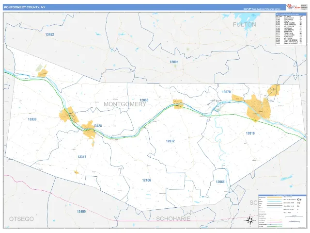 Montgomery County, NY ZIP Code Wall Map, Business Reference style