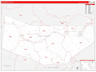 Montgomery County, NY RedLine style ZIP Code wall map