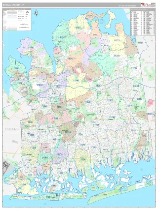 Nassau County, NY Classic style ZIP Code wall map