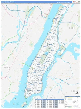 New York County, NY Business Reference style ZIP Code wall map