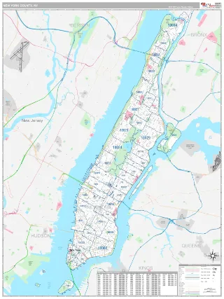 New York County, NY Classic style ZIP Code wall map
