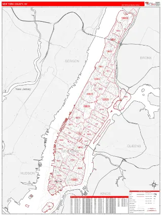 New York County, NY RedLine style ZIP Code wall map