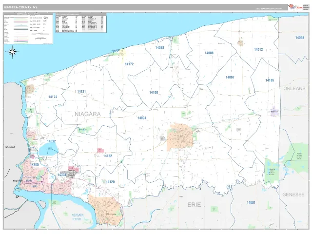 Niagara County, NY ZIP Code Wall Map, Classic style