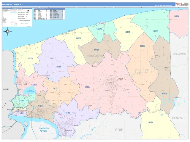 Niagara County, NY ZIP Code Wall Map, ColorCast style