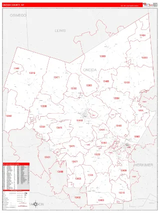 Oneida County, NY RedLine style ZIP Code wall map