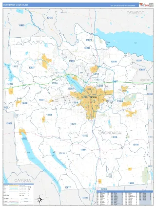 Onondaga County, NY Business Reference style ZIP Code wall map
