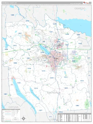 Onondaga County, NY Classic style ZIP Code wall map