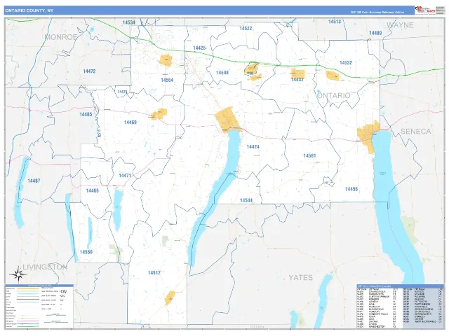 Ontario County, NY ZIP Code Wall Map, Business Reference style
