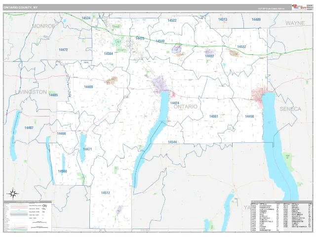 Ontario County, NY ZIP Code Wall Map, Classic style