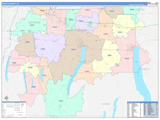 Ontario County, NY ColorCast style ZIP Code wall map