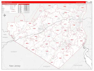 Orange County, NY RedLine style ZIP Code wall map