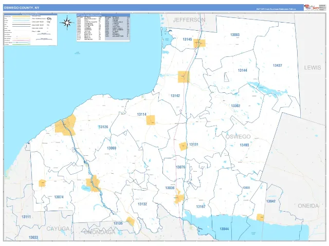 Oswego County, NY ZIP Code Wall Map, Business Reference style