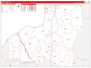 Oswego County, NY RedLine style ZIP Code wall map