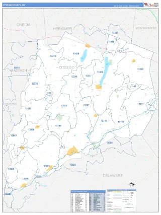 Otsego County, NY Business Reference style ZIP Code wall map