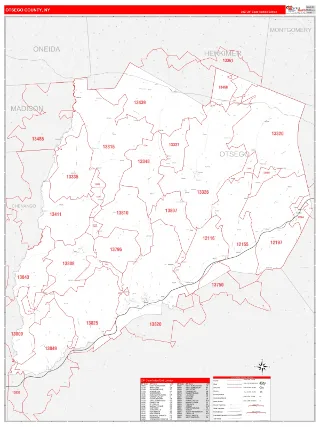 Otsego County, NY RedLine style ZIP Code wall map