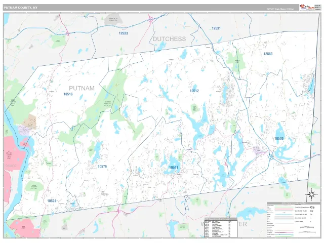 Putnam County, NY ZIP Code Wall Map, Classic style